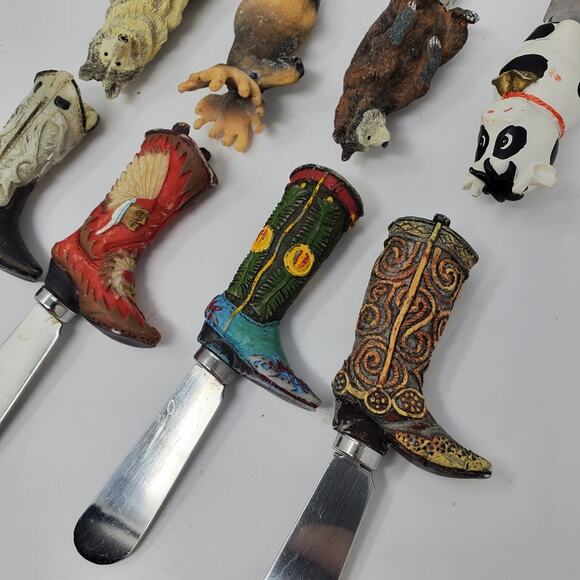 Mr Spreader set of 4 western resin cheese spreader knife set of 8 with Animal - Picture 7 of 9